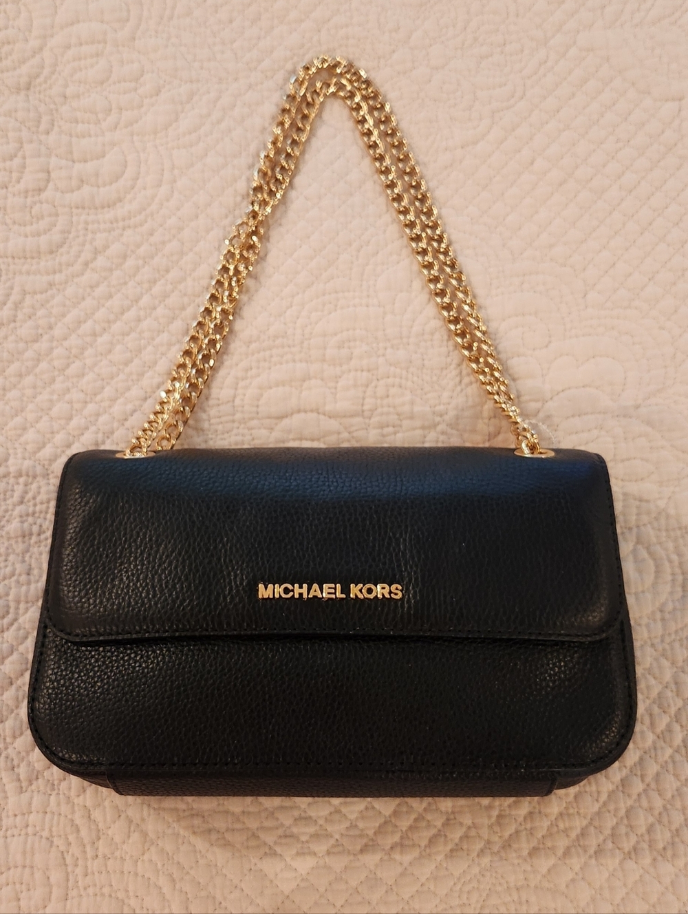 Michael Kors Black Leather Shoulder Bag with Gold Chain